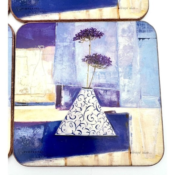 Kathryn White Pimpernel Coasters Set of 4 "Shades of Pale" Purple Blue Floral - Picture 2 of 6